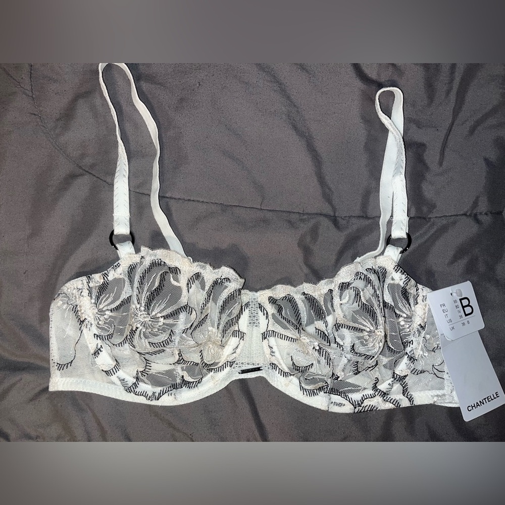 Chantelle White and Black Embroidered Bra
